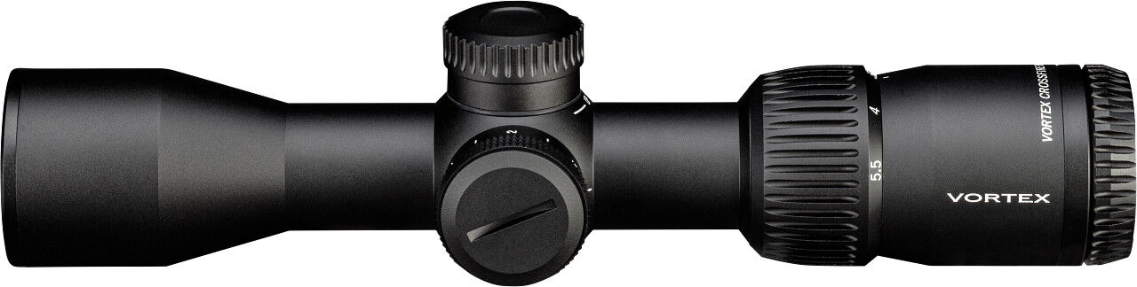 Ansicht eines schwarzen Vortex Zielfernrohrs mit verschiedenen Einstellrädern