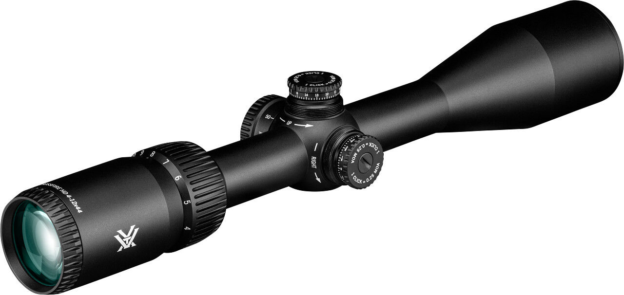 Ein Zielfernrohr mit schwarzem Gehäuse und einstellbaren Funktionen für präzises Zielen