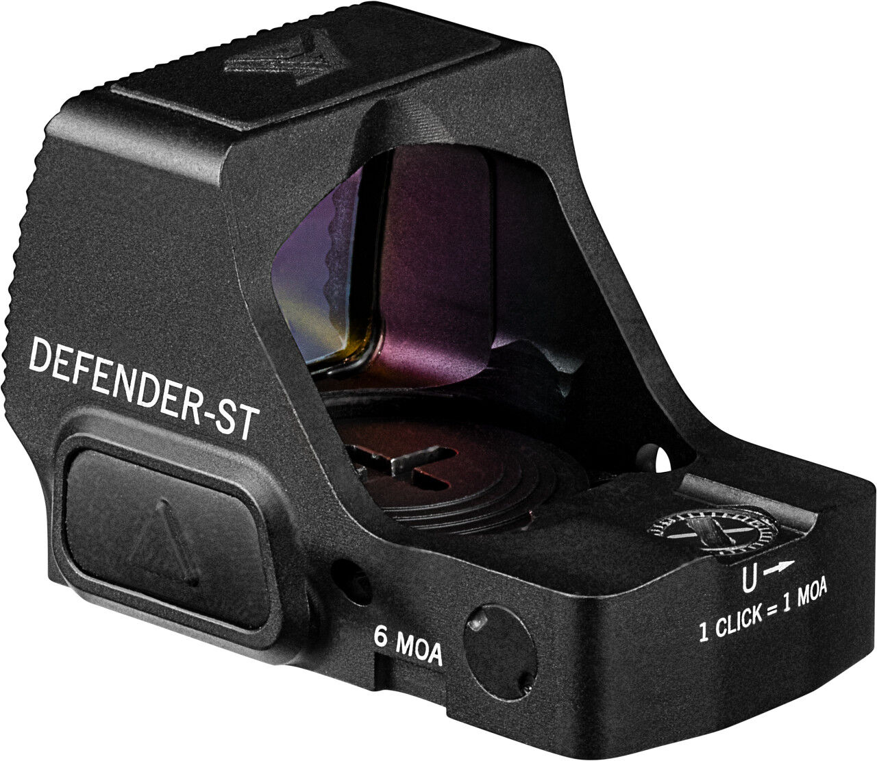 Nahaufnahme des Defender-ST Reflexvisiers mit 6 MOA, ideal für präzise Zielerfassung