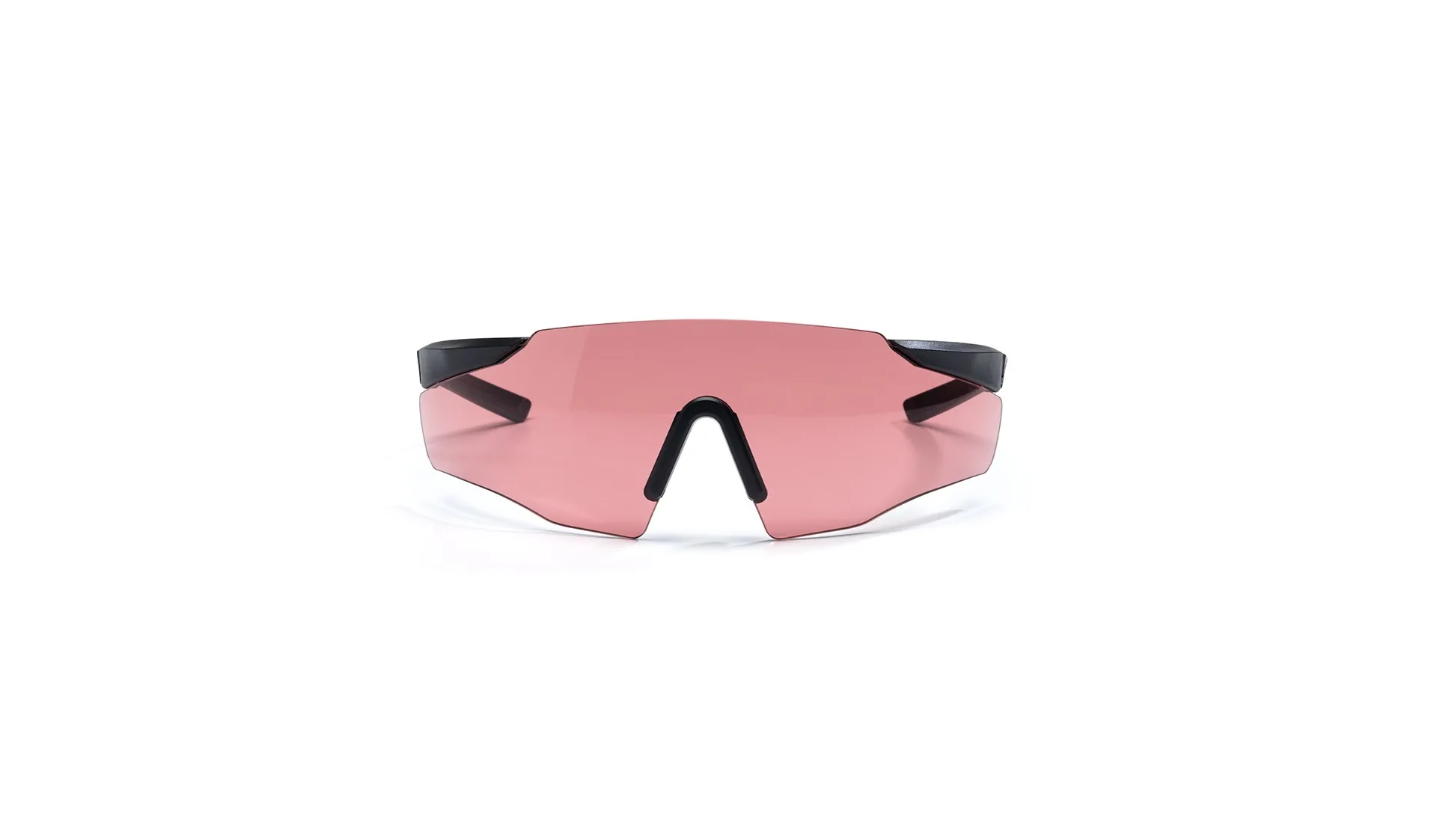 Sportliche Sonnenbrille mit rosa getönten Gläsern und schwarzem Gestell