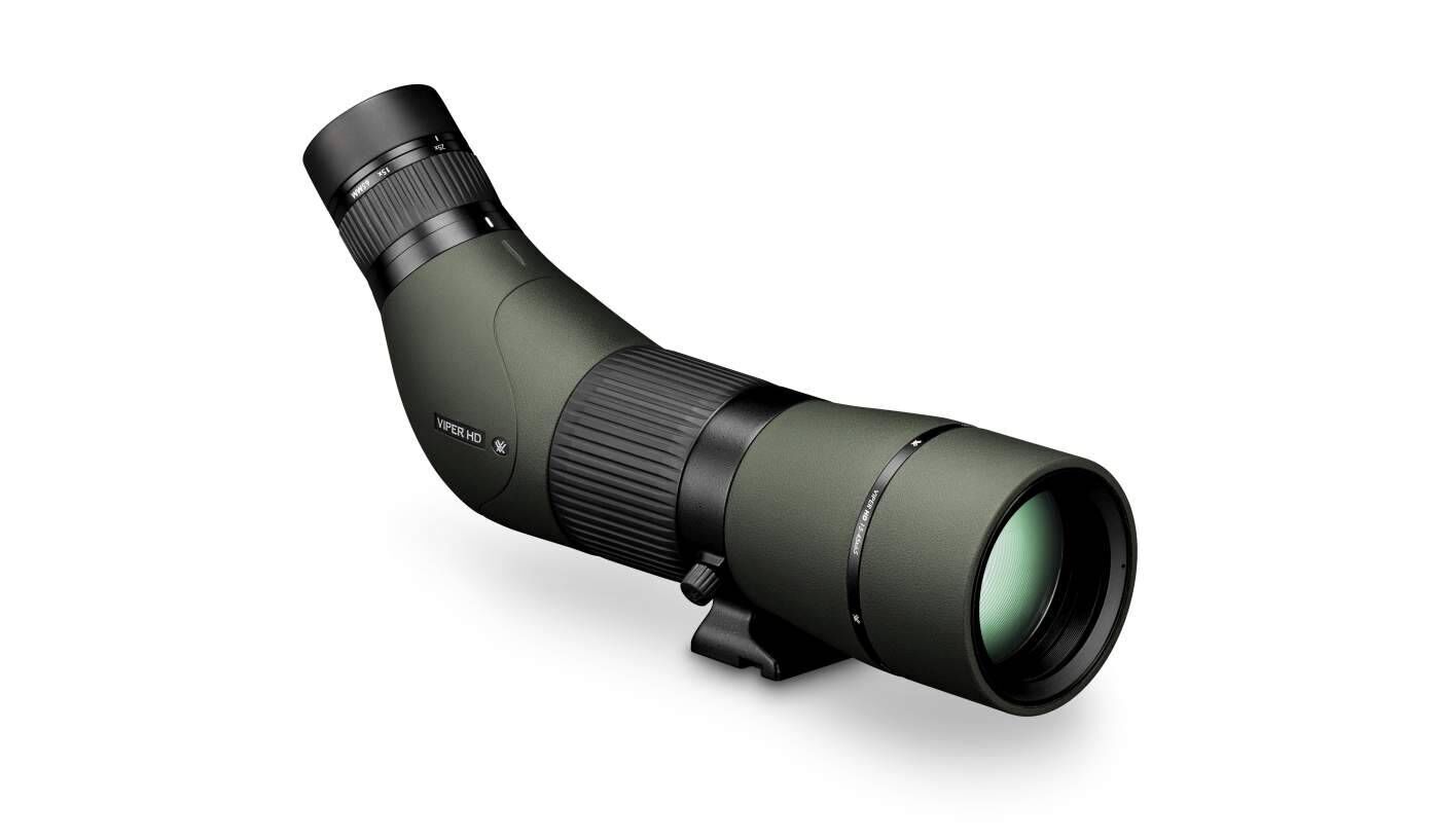 Viper HD Spektiv mit grünem Gehäuse und einstellbarem Okular Ein Viper HD Spektiv in Olivgrün mit einem einstellbaren Okular zur Vergrößerung, ideal für Vogelbeobachtung und Naturerkundungen.