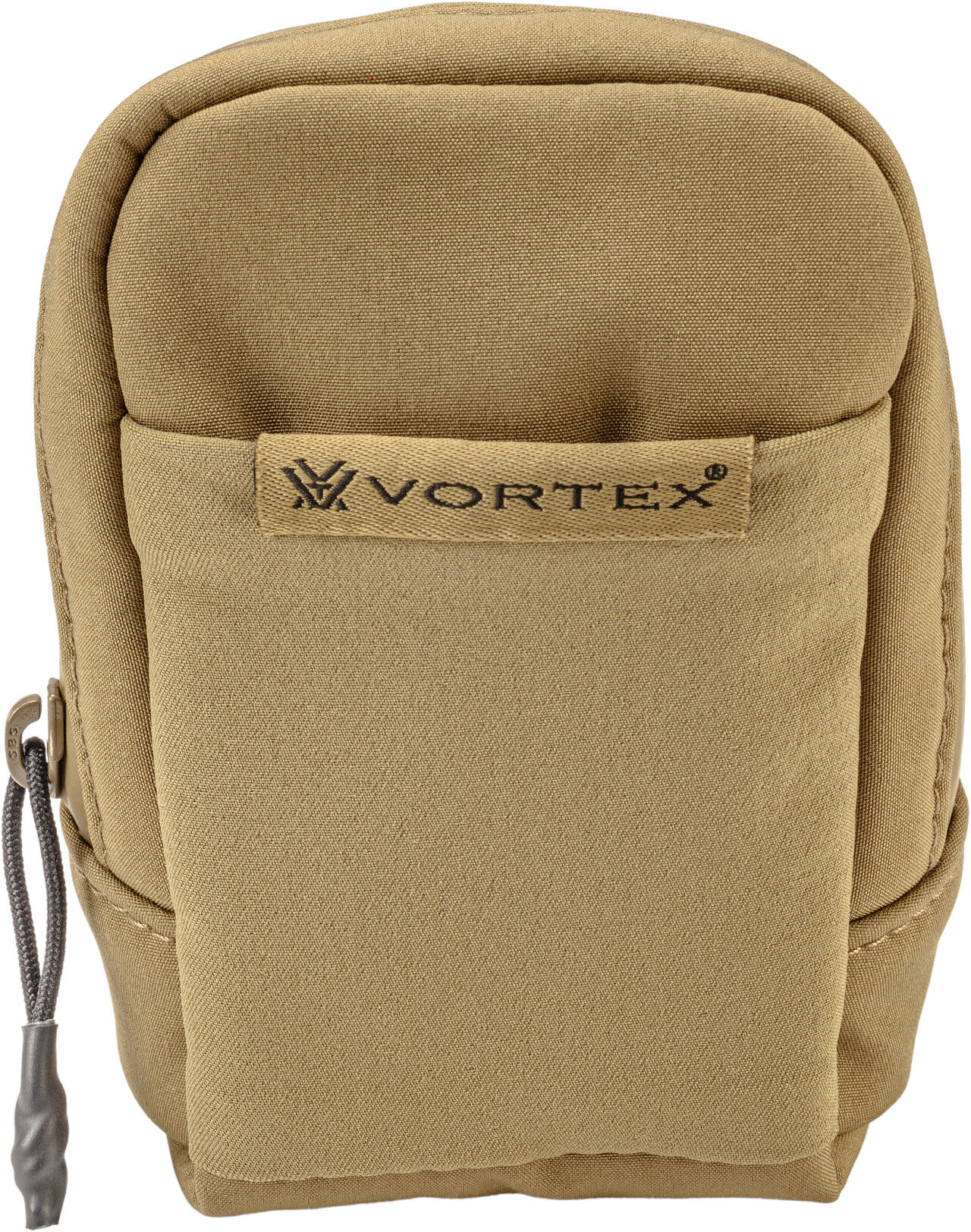 Beige Tasche aus widerstandsfähigem Material, geeignet für Outdoor-Aktivitäten, mit Vortex-Logo auf der Vorderseite