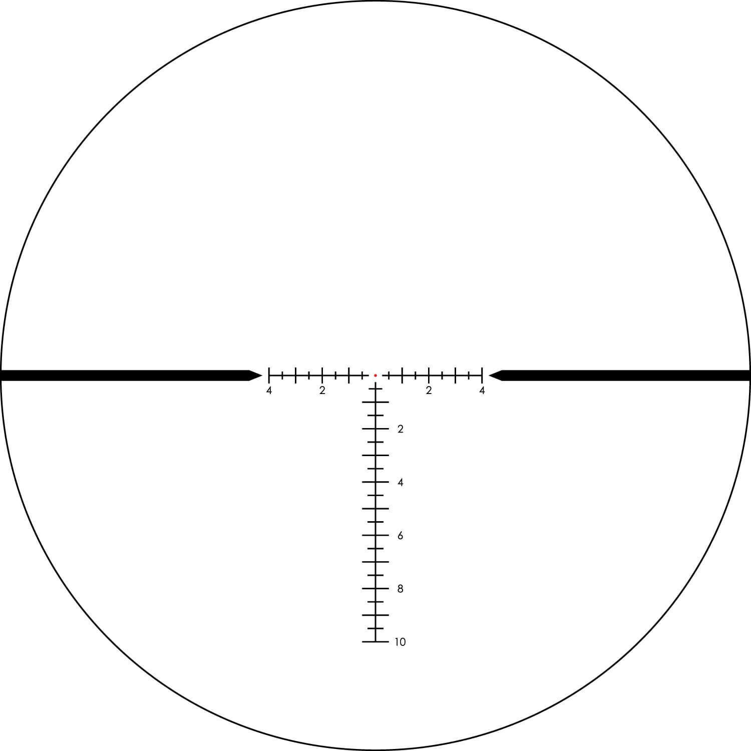 Fadenkreuz eines Zielfernrohrs mit Skalenlinien Bild eines Zielfernrohr-Fadenkreuzes mit horizontalen und vertikalen Messlinien für präzises Zielen.