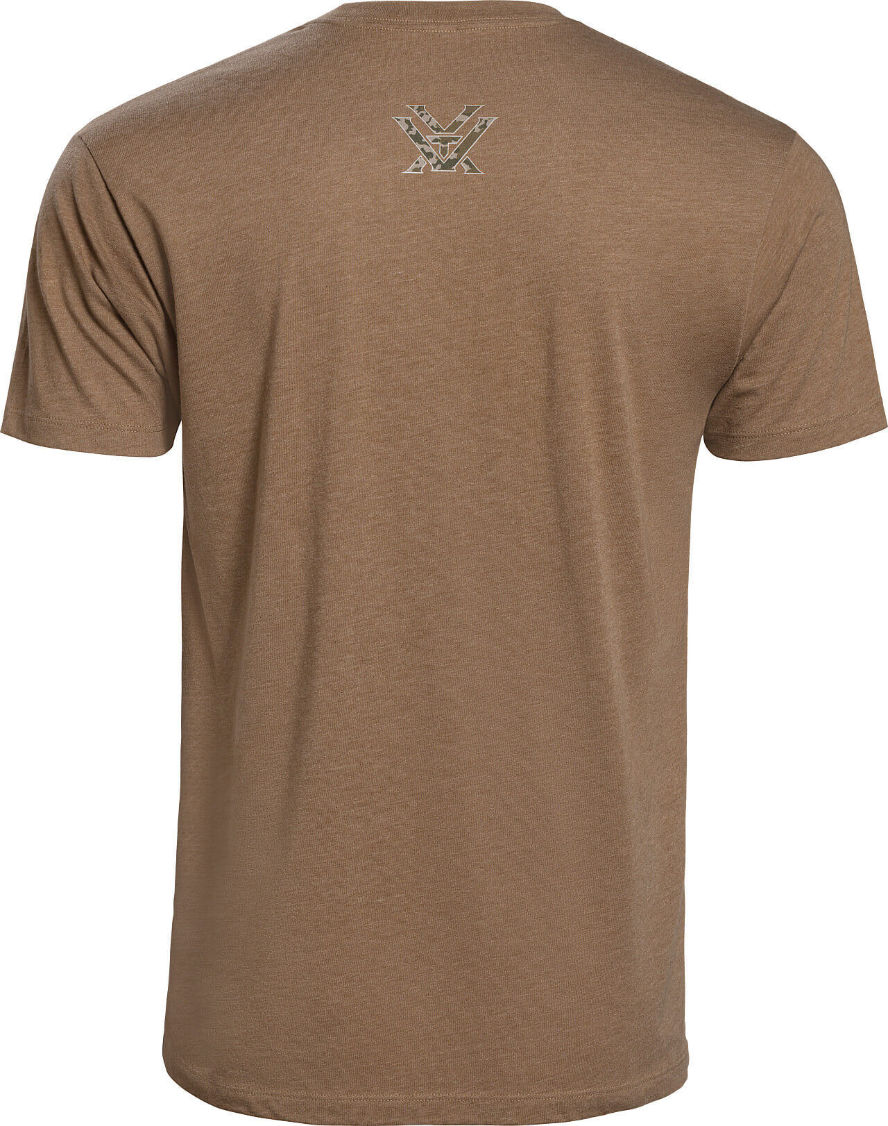 Rückansicht eines braunen Herren T-Shirts mit kleinem Logo