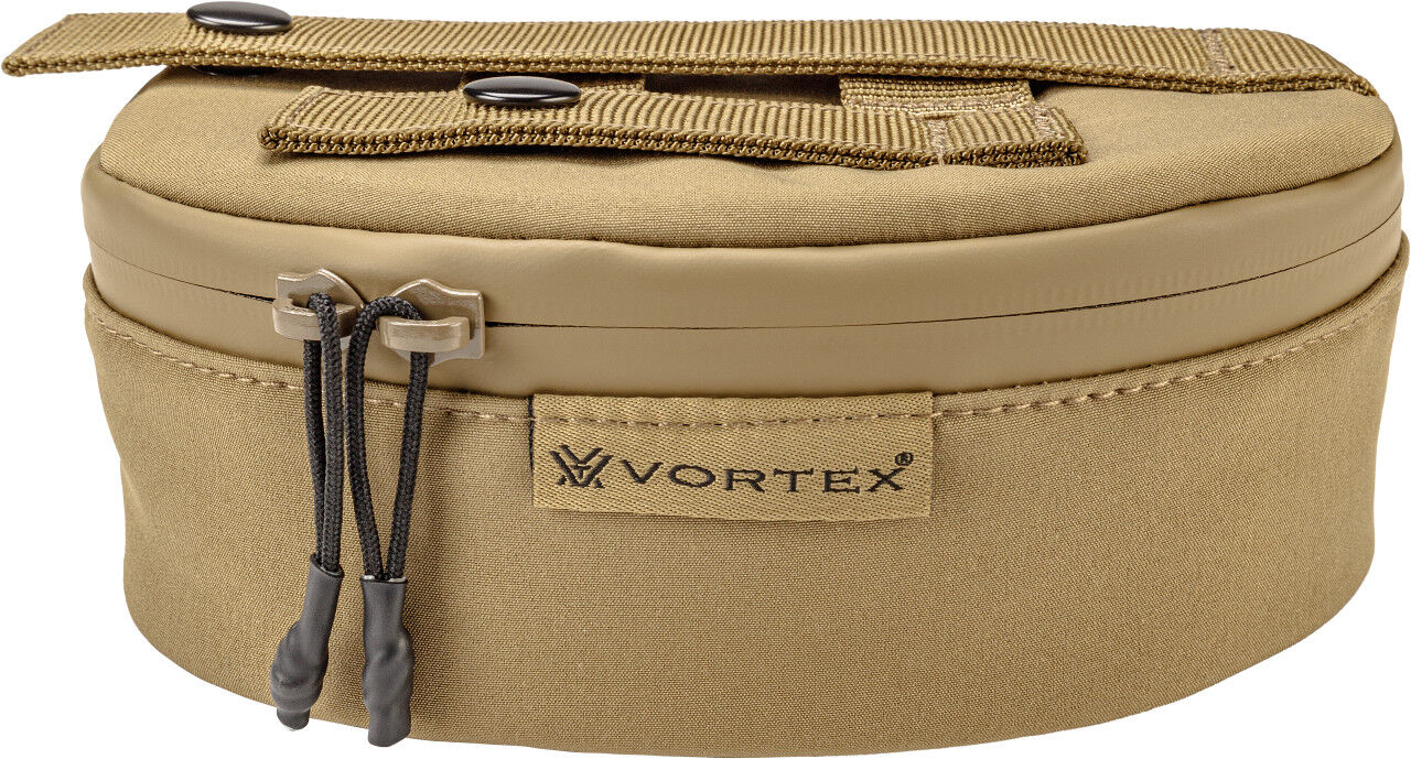 Sandfarbene Vortex Tasche mit Reißverschluss und Druckknöpfen, ideal für sichere Aufbewahrung