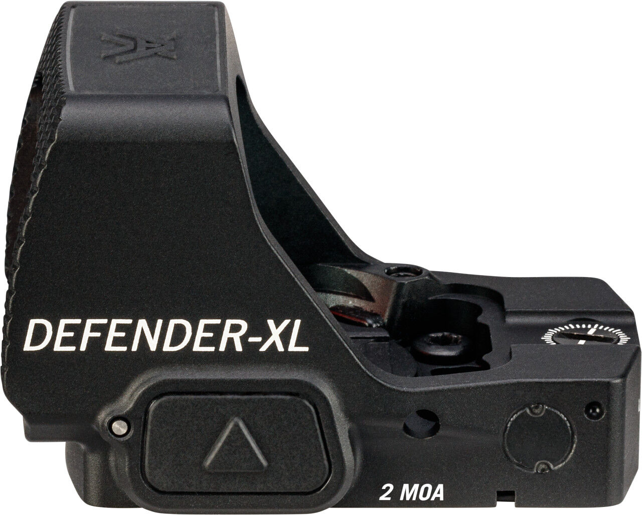 Close-up des Defender-XL Rotpunktvisiers mit 2 MOA Punktgröße für Schießen und Outdoor-Aktivitäten