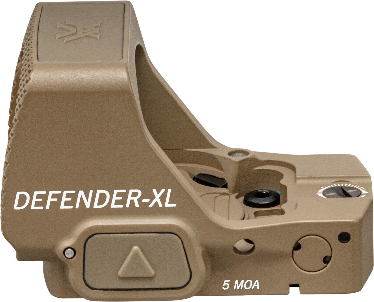 Seitliche Ansicht eines Defender-XL Visiers in Beige mit 5 MOA.